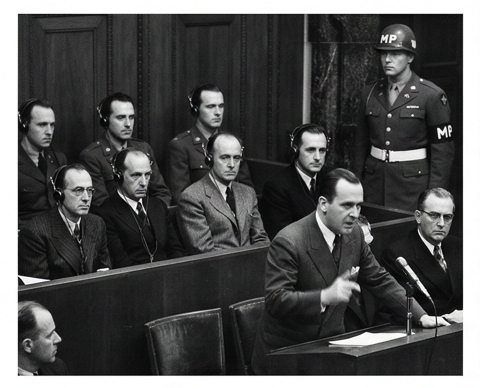 Witness testifying at microphone with documents